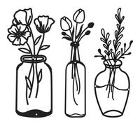 Hotop 3 Pièces Décoration Murale Fleur, Style Chic | Art Mural de Vase Minimaliste et Sculpture Florale, Décor en Fil de Fer de Tulipe, pour Cuisine Salon