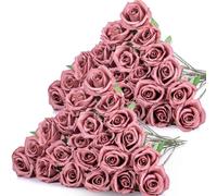 Hotop Lot de 40 Roses artificielles en Vrac avec Longue Tige, Bouquet de Roses artificielles réalistes en Soie pour Maison, Mariage, centres de Table, décoration de Table, Cadeaux de Saint-Valentin