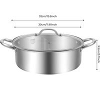Hotpot chinois - Casserole à partager - 32 cm - Acier inoxydable 304 - Compatible induction - Couvercle en acier inoxydable avec vitre - Avec cuillère