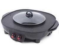 Hotpot & Grill 2 en 1 - Grill électrique de table avec hotpot - Revêtement antiadhésif - Barbecue coréen d'intérieur - Fondue/raclette - Pour plus de 5 personnes - Noir
