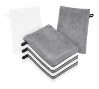 HOTUT Gants de Toilette en Microfibre, Lot de 8 Gants de Nettoyage du Visage Doux, Chiffon de Bain en Microfibre, Serviette de Visage, Gants Démaquillants Réutilisables 15 X 20cm Blanc + Noir