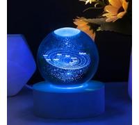 HOTUT Lampe Boule de Cristal 3D, Boule de Cristal Veilleuse 3D Système Solaire, Lampe 3D avec LED Multicolore Base en Bois, Cadeau de Saint-Valentin, Cadeaux d'astronomie pour Enfants - Plug-in