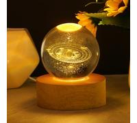 HOTUT Lampe Boule de Cristal 3D, Boule de Cristal Veilleuse 3D Système Solaire, Lampe 3D avec LED Multicolore Base en Bois, Cadeau de Saint-Valentin, Cadeaux d'astronomie pour Enfants - Plug-in