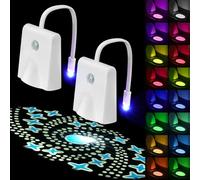 HOTUT Lot de 2 veilleuses de toilettes, détecteur de mouvement avec projecteur d'étoiles, rechargeables par USB, 16 couleurs changeantes, accessoires de salle de bain, cadeau amusant pour hommes