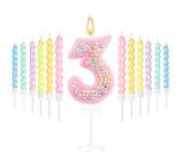 HOTUT Pastel Macaron 3e Jeu de Bougies d'anniversaire, 1+12pcs | 12 Pcs Bougies Anniversaire Enfant Spirale,Décoration de Fête à The Macaron,pour Garçons et Filles Enfants Décoration Fête