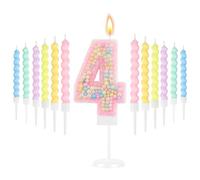 HOTUT Pastel Macaron 4e Jeu de Bougies d'anniversaire, 1+12pcs | 12 Pcs Bougies Anniversaire Enfant Spirale,Décoration de Fête à The Macaron,pour Garçons et Filles Enfants Décoration Fête