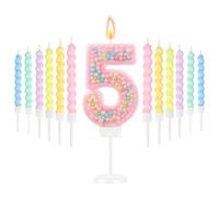 HOTUT Pastel Macaron 5e Jeu de Bougies d'anniversaire, 1+12pcs | 12Pcs Bougies Anniversaire Enfant Spirale,Décoration de Fête à The Macaron,pour Garçons et Filles Enfants Décoration Fête