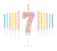 HOTUT Pastel Macaron 7e Jeu de Bougies d'anniversaire, 1+12pcs | 12 Pcs Bougies Anniversaire Enfant Spirale,Décoration de Fête à The Macaron,pour Garçons et Filles Enfants Décoration Fête