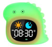 HOTUT Reveil Enfant, Reveil Enfant Educatif, Réveil d’Apprentissage Au Sommeil, avec Affichage de La Lune et du Soleil, avec Veilleuse RGB Couleurs, pour 2-10 Ans Fille Garçon-Dinosaure