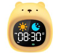HOTUT Reveil Enfant, Reveil Enfant Educatif, Réveil d’Apprentissage Au Sommeil, avec Affichage de La Lune et du Soleil, avec Veilleuse RGB Couleurs, pour 2-10 Ans Fille Garçon-Ours