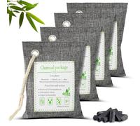 HOTUT Sac Désodorisant en Bambou Naturel, Lot de 4 Purifiants d'air en Charbon de Bambou, Filtre à Charbon Actif, Sac de Purification Pour Armoire, Chaussures, Salle De Bain, Cave, Voiture
