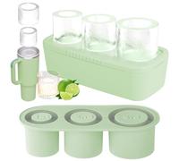 HOTUT Stanley Cup Ice Mold, Bacs à Glaçons à 3 Cylindres Creux, Bac à Glaçons en Silicone pour Tasse Stanley, Bac à Glaçons en Silicone avec Couvercle, Accessoires pour Glaçons de 20-40 oz-Vert