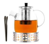 HOTUT Théière avec Infuseur en Verre, 1.5L Théière en Verre avec Infuseur Amovible en Inox, Clair Résistant à la Chaleur, avec Chauffe, pour la Préparation de Thés en Vrac