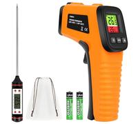 HOTUT Thermomètre Infrarouge, Thermometre Laser Numérique Sans Contact, -58°F~1022°F (-50°C~550°C) Pistolet Température avec Thermomètre Viande, Emissivité Réglable, pour Cuisine/Frigo/BBQ/Industrie