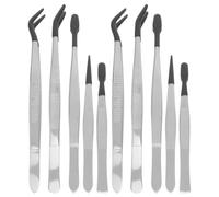 HOUDERCO 10 Pièces Pince et Poignée Incurvée en Acier Inoxydable avec Embouts en Silicone Noir, Pointe Fine Travail Artisanal Précis Réparation Électronique