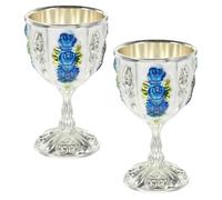 HOUDERCO 2pcs Gobelets à Vin Chaud en Fer Solide Argenté, Design Européen Classique, Faciles à Tenir, Maison Présentation