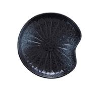 HOUDERCO Assiette à Goûter Compatible Micro-ondes et Lave-vaisselle Motif Feuille de Lotus en Céramique Noire Plateau à Vaisselle Élégant pour Fêtes Personnelles