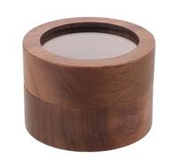 HOUDERCO Boîte Porte-Badge Ronde en Bois avec Fenêtre Transparente 5 Cm | Finition Café, Grain Visible, Fermeture Lisse et Ajustée, Présentation à Plat et Rangement Sécurisé