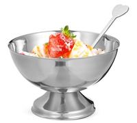 HOUDERCO Bol à Glace en Acier Inoxydable Argenté Simple et Généreux, Coupe à Dessert pour Hôtels et Familles, 1pc Pratique et Solide