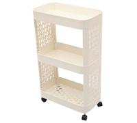 HOUDERCO Chariot Roulant de Rangement Multifonction en Plastique Beige | Organisation Facile, Usage Salle à Manger et Balcon, Format Pratique pour Stockage Quotidien