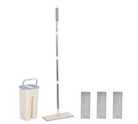 HOUDERCO Ensemble Balai Plat et Seau sans Lavage à Main pour Maison | Lavage Rinçage Raclage Trois, Nettoyage des Bords Meubles, Séchage Rapide