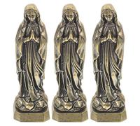 HOUDERCO Lot de 3 Statuettes Miniatures en Laiton Vierge pour Décoration Intérieure et Voiture Figurines Religieuses Vintage pour Étagère et Table