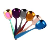 HOUDERCO Lot de 6 Cuillères Plates en Acier Inoxydable 304 Carrées pour Glace, Ergonomiques et Sûres, Cuisine Fête Estivale