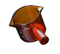 HOUDERCO Pichet à Sauce en Verre Transparent avec Poignée en Bois, Double Bec pour Café et Lait, Résistant et Gradué, Accessoire Barista pour Usage Quotidien