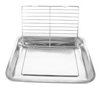HOUDERCO Plateau de Service Design Élégant et Pratique Rectangulaire en Acier Inoxydable Double Couche, Fonction D'égouttage D'huile, pour Restaurants et Hôtels