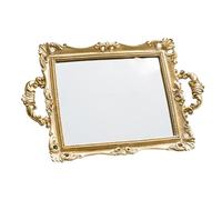 HOUDERCO Plateau Miroir Décoratif Style Nordique en Résine et Verre Doré, Élégant et Fonctionnel pour Rangement de Desserts en Hôtel ou Bureau