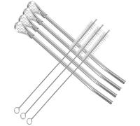 HOUDERCO Set de Pailles Inoxydables avec Cuillère Filtre Intégrée, Agitateur et Goupillon de Nettoyage en Nylon, pour Thé et Café, 1 Set Argenté