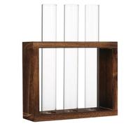 HOUDERCO Tube à Essai Hydroponique en Verre et Bois Couleur Café, Vase à Fleurs Niveau d'eau Visible et Forme à Bouche Ronde, Culture de Fleurs