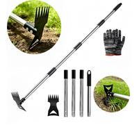 Houe Binette Acier 148 cm, 4 Sections, Double Usage Désherbage & Râteau Pointu, Outil Jardinage Durable