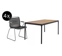 HOUE Bundle 4x Click chaise à accoudoirs bas noir + Four table 160cm noir