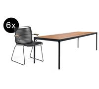 HOUE Bundle 6x Click chaise à accoudoirs bas noir + Four table 210cm noir