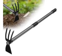 Houe de Jardin, 114cm 2 en1 Binette Trident Outil de Jardin avec Longue poignée Réglable, Multifonctionnelle Houe pour Jardinage, Plantation de Mauvaises Herbes, Ameublissement du Sol