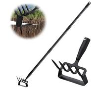 Houe de Jardin avec Râteau, Houe à étrier et râteau à pointes 4 dents 2 en 1, 94-167cm Adjustable length inoxydable Serfouette Binette Trident de Jardin pour désherber, meubler le sol
