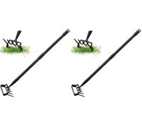 Houe de Jardin avec Râteau, Serfouette Binette Trident de Jardin pour Labourer et Désherber Le Sol, Cultivateur de Jardinage Manuel, Largeur 157cm Réglable (Lot de 2)
