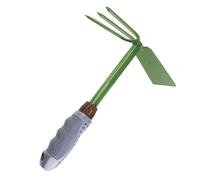 Houe de Jardin Double Usage, Tête 3 Dents, Fer et PVC, Vert | Poignée Antidérapante Confortable, Tête Traitée à Chaud, pour Entretien du Gazon et Usage Domestique