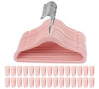 HOUISM Lot de 15 Cintres Antidérapants en Velours Rose Avec 30 Pinces à Doigts - Ultra Fins pour Économiser de l'Espace - pour Ensembles de Vêtements et Enfants