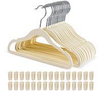 HOUISM Lot de 15 cintres en velours pour enfants avec 30 pinces à doigts - Cintres antidérapants ultra fins pour économiser de l'espace - Pour vêtements de bébé et de chambre d'enfant - Ivoire