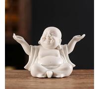 Houlu Petite Statue de Bouddha Rieur Blanche pour décoration d'intérieur, Statue de Bouddha Heureux en céramique d'intérieur pour la Chance