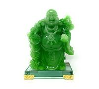 HOULU Statue de Bouddha Rieur de 20,3 cm pour décoration d'intérieur, Figurine de Bouddha Porte-Bonheur Verte, décoration d'intérieur pour la Bonne Chance
