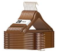 HOUSE DAY Lot de 20 Cintres en Bois Massif Solide Premium Cintres antidérapants encoches d'épaule avec Crochet pivotant à 360° Or Rose pour Costume Manteau, Chemise, Pantalons, Jupes, Brou de Noix
