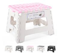 HOUSE DAY Tabouret Pliable pour Enfant - Marche Pied en Plastique, Chaise Pliante 22cm (Rose & Blanc)