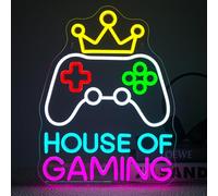 House of Gaming Neon LED Gaming Manette Led Mural Gaming Chambre Mural Néon Gamer Deco Game Room Chambre Décoration Gaming Zone Enseigne Lumineuse Cadeau Pour Ado Gamer