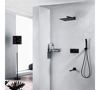 Household and Cold Wall-Mounted 25cm Square Shower Set Booster Top Spray Copper Shower Robinet de douche 3 modes Noir Fixed Showerheads Bath