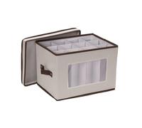 Household Essentials 544 Stemware Storage Box with Lid and Handles | Dinnerware Bin for Champagne Glasses | Natural Canvas with Brown Trim