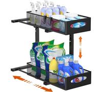Housolution Organisateur d'Évier 2 étages Métal Extensible Sous lavabo Étagère Tiroirs coulissants Sous évier Organisateur d'Évier