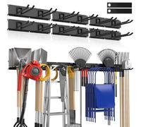 Housolution Organisateur d'Outils de Jardin Renforcé 96 Pouces-20 Pièces Supporte 720 lbs, Système de Rangement Garage, 6 Rails+12 Crochets Métalliques Réglables,pour Râteau/Balai/Planche de Snowboard